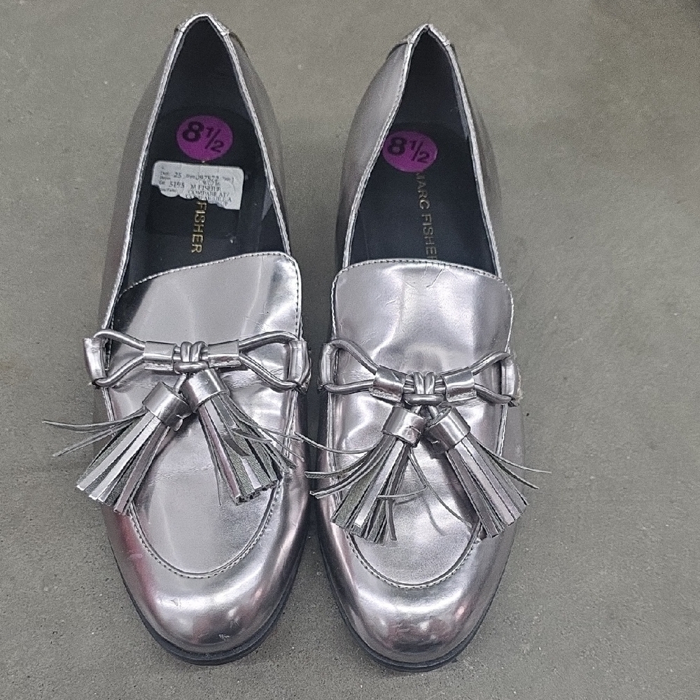 Marc Fisher Metallic Silver Tassel Loafers